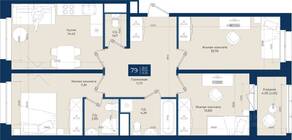 ЖК «Новатория», планировка 3-комнатной квартиры, 72.35 м²