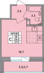 ЖК «Удача», планировка студии, 27.20 м²