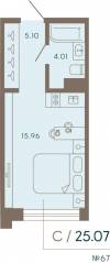 Апарт-комплекс «17/33 Петровский остров», планировка студии, 25.07 м²