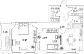 ЖК «Тайм Сквер», планировка 2-комнатной квартиры, 69.40 м²