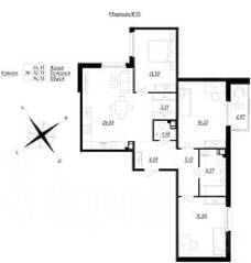 МЖК «Счастье 2.0», планировка 4-комнатной квартиры, 94.72 м²