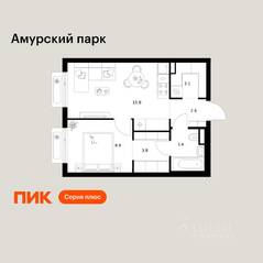 ЖК «Амурский парк», планировка 1-комнатной квартиры, 37.70 м²