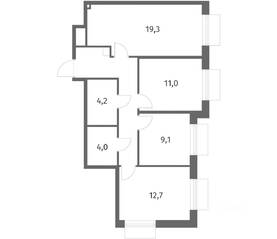 ЖК «Парусная 1», планировка 3-комнатной квартиры, 71.30 м²