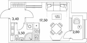ЖК «Тайм Сквер», планировка студии, 26.00 м²