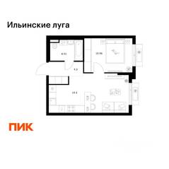 ЖК «Ильинские луга», планировка 1-комнатной квартиры, 38.77 м²