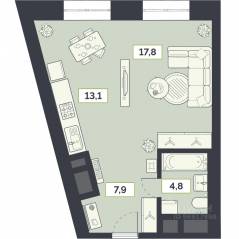 ЖК «Лайм», планировка 1-комнатной квартиры, 43.60 м²