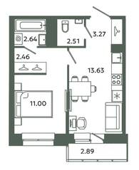 ЖК «Загляденье», планировка 1-комнатной квартиры, 35.51 м²