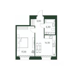 ЖК «Моисеенко, 10», планировка 1-комнатной квартиры, 42.50 м²