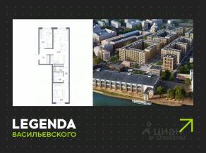 ЖК «LEGENDA Васильевского», планировка 2-комнатной квартиры, 64.54 м²