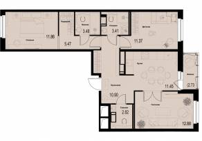ЖК «ID Murino III», планировка 3-комнатной квартиры, 75.00 м²