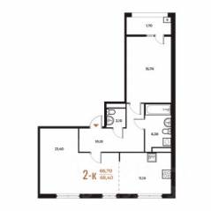 ЖК «Новое Летово», планировка 2-комнатной квартиры, 68.40 м²