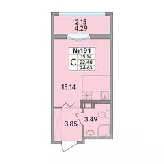 ЖК «Рождественский квартал», планировка студии, 24.63 м²