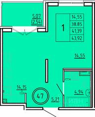 МЖК «Образцовый квартал 16», планировка 1-комнатной квартиры, 38.85 м²