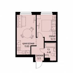 ЖК «ID Murino III», планировка 1-комнатной квартиры, 36.06 м²