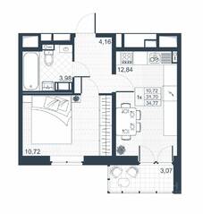 ЖК «Ново-Антропшино», планировка 1-комнатной квартиры, 33.24 м²