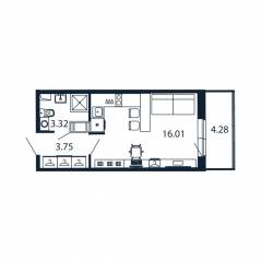 ЖК «Полис ЛАВрики», планировка студии, 22.20 м²