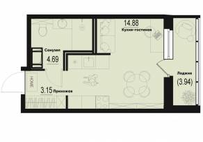 ЖК «ID Murino III», планировка студии, 24.69 м²