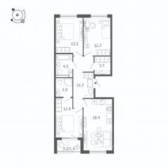 МЖК «Пулковский дом», планировка 3-комнатной квартиры, 80.60 м²