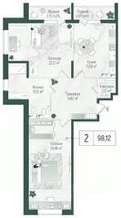 ЖК «Riga Hills», планировка 2-комнатной квартиры, 101.80 м²