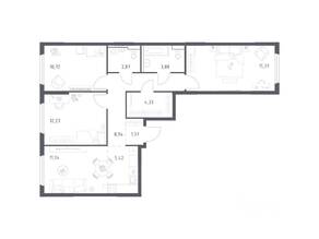 ЖК «Пригород Лесное», планировка 3-комнатной квартиры, 76.79 м²