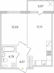 ЖК «Ясно. Янино», планировка 1-комнатной квартиры, 40.29 м²