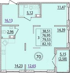 МЖК «Образцовый квартал 15», планировка 3-комнатной квартиры, 76.95 м²