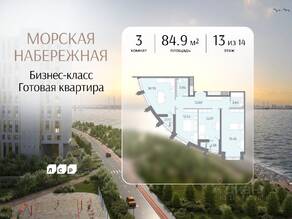 ЖК «Морская набережная. SeaView», планировка 3-комнатной квартиры, 84.90 м²