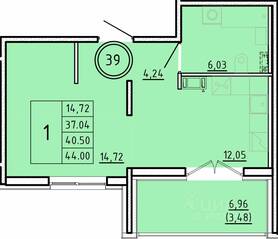 МЖК «Образцовый квартал 16», планировка 1-комнатной квартиры, 37.04 м²