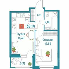 ЖК «Графика», планировка 1-комнатной квартиры, 38.14 м²