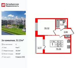 ЖК «Парадный ансамбль», планировка 1-комнатной квартиры, 32.25 м²