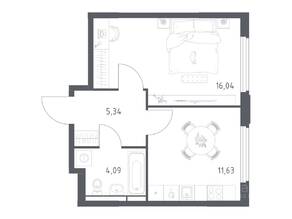 ЖК «Космический Квартал», планировка 1-комнатной квартиры, 37.10 м²