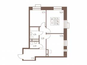 ЖК «Западная Ивантеевка», планировка 2-комнатной квартиры, 58.00 м²