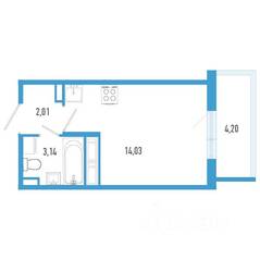 ЖК «Aerocity 7», планировка студии, 20.44 м²