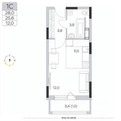 ЖК «Пироговская Ривьера», планировка студии, 24.50 м²