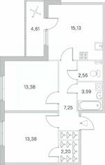 МЖК «Любоград», планировка 2-комнатной квартиры, 59.80 м²