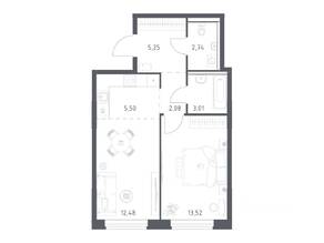 ЖК «Пригород Лесное», планировка 1-комнатной квартиры, 44.58 м²