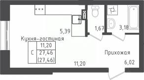 ЖК «Зеленый Оазис-Город», планировка студии, 27.46 м²