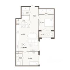 ЖК «Знатный», планировка 2-комнатной квартиры, 72.51 м²