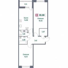ЖК «Фотограф», планировка 2-комнатной квартиры, 65.88 м²