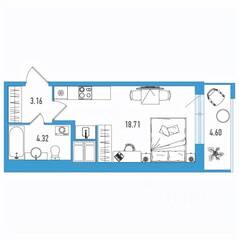 ЖК «Искра Сити», планировка студии, 27.57 м²
