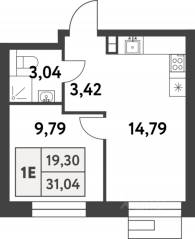 ЖК «Smart Garden», планировка 1-комнатной квартиры, 30.60 м²