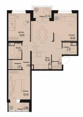 ЖК «ID Murino III», планировка 3-комнатной квартиры, 66.88 м²