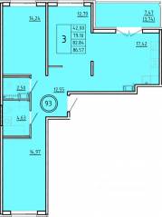 МЖК «Образцовый квартал 16», планировка 3-комнатной квартиры, 79.10 м²