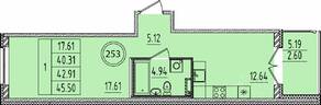 МЖК «Образцовый квартал 14», планировка 1-комнатной квартиры, 40.31 м²