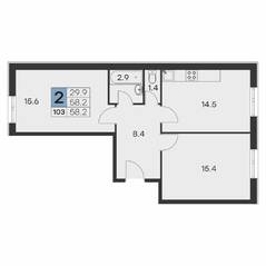 ЖК «Олимп» (Хотьково), планировка 2-комнатной квартиры, 58.20 м²