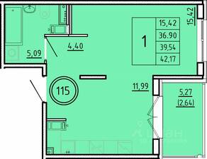 МЖК «Образцовый квартал 16», планировка 1-комнатной квартиры, 36.90 м²