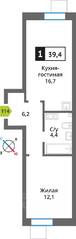 ЖК «Лесная Отрада», планировка 1-комнатной квартиры, 39.40 м²