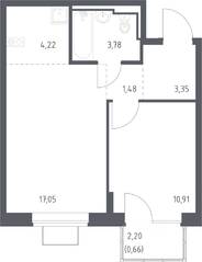 ЖК «Богдановский Лес», планировка 1-комнатной квартиры, 41.45 м²