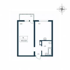 ЖК «Расцветай в Янино», планировка 1-комнатной квартиры, 39.90 м²