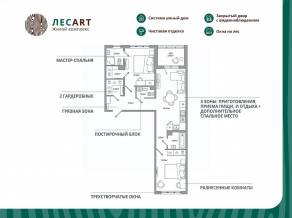 ЖК «ЛесART», планировка 2-комнатной квартиры, 68.97 м²